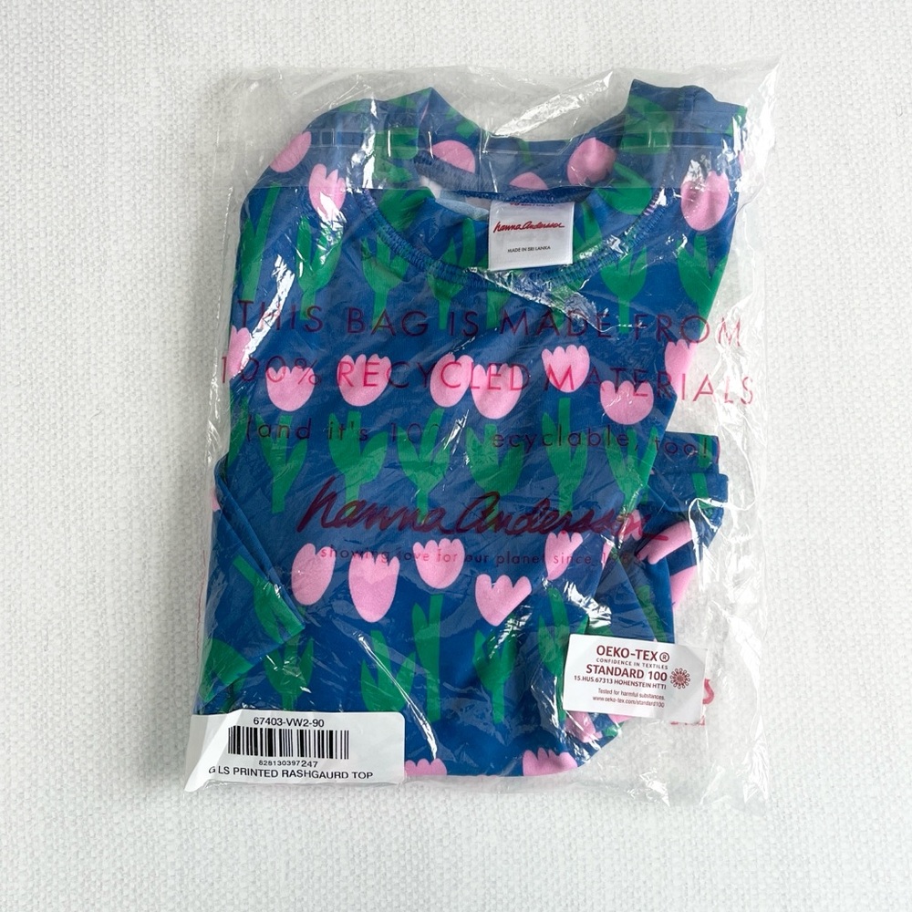 Hanna Andersson Rash Guard Blue Floral 90 3t Long Sleeve Swim Tulips NEW